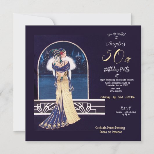 50e verjaardag Art Deco Design Kaart (Voorkant)