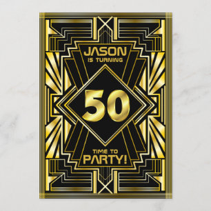 50e verjaardag Art Deco Gold Black Grote Gatsby Kaart