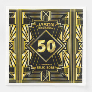 50e verjaardag Art Deco Gold Black Grote Gatsby Servet