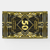 50e verjaardag Art Deco Gold Black Grote Gatsby Spandoek (Horizontaal)