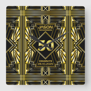 50e verjaardag Art Deco Gold Black Grote Gatsby Vierkante Klok