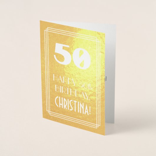 50e verjaardag ~ Art Deco stijl "50" & aangepaste Folie Kaarten (Voorkant)