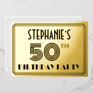50e verjaardag — Art Deco Style "50" en naam Folie Uitnodiging