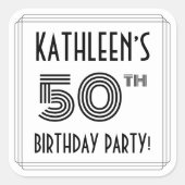 50e verjaardag: Art Deco Style + aangepaste naam Vierkante Sticker (Voorkant)