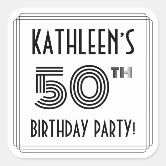50e verjaardag: Art Deco Style + aangepaste naam Vierkante Sticker (Voorkant)