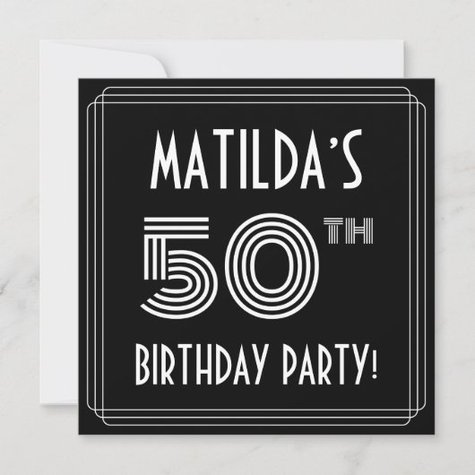 50e verjaardag: Art Deco Style met aangepaste naam Kaart (Voorkant)