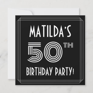 50e verjaardag: Art Deco Style met aangepaste naam Kaart