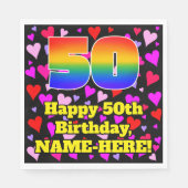 50e verjaardag: Beeldende harten patroon, regenboo Servet (Voorkant)