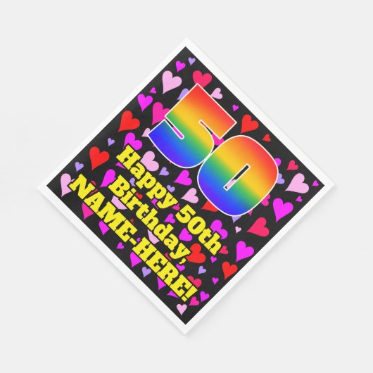 50e verjaardag: Beeldende harten patroon, regenboo Servet (Hoek)