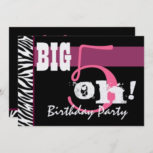 50e verjaardag - Big 5 Oh Roze Zebra Metallic Kaart (Voorkant / Achterkant)