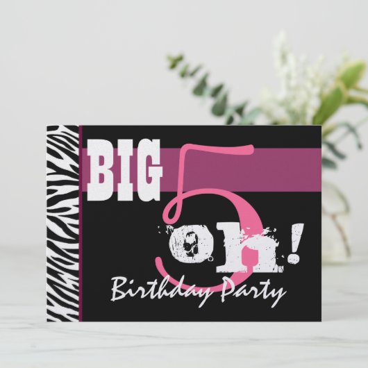 50e verjaardag - Big 5 Oh Roze Zebra Metallic Kaart (Staand voorkant)