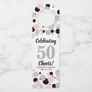 50e Verjaardag Black Pink Silver Glitter Confetti Flessenhanger