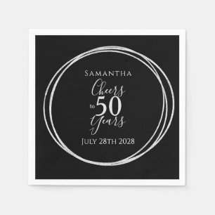 50e verjaardag Black Silver Cheers tot 50 jaar Servet