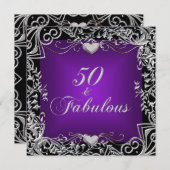 50e verjaardag Black Silver Deep Paars Kaart (Voorkant / Achterkant)