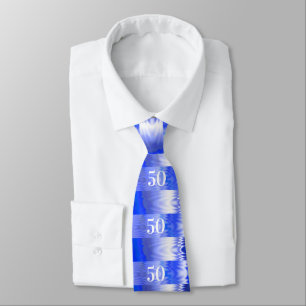 50e verjaardag Blauw en Silver Metallic look Stropdas