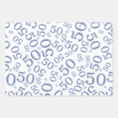 50e verjaardag Blauw en wit Random Number Patroon  Inpakpapier Vel (Voorkant 2)