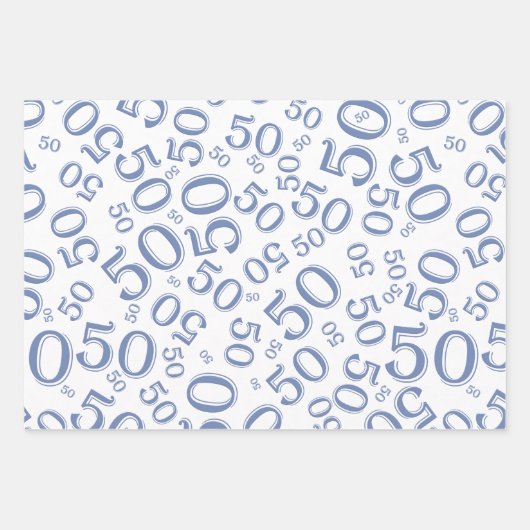 50e verjaardag Blauw en wit Random Number Patroon  Inpakpapier Vel (Voorkant 2)