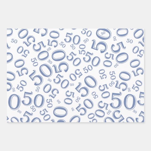 50e verjaardag Blauw en wit Random Number Patroon Inpakpapier Vel (Voorkant)