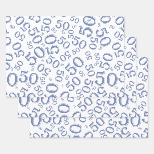 50e verjaardag Blauw en wit Random Number Patroon Inpakpapier Vel (Set)