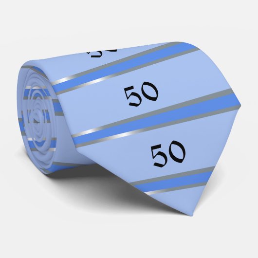 50e verjaardag Blauw en Zilver Stropdas (Opgerold)