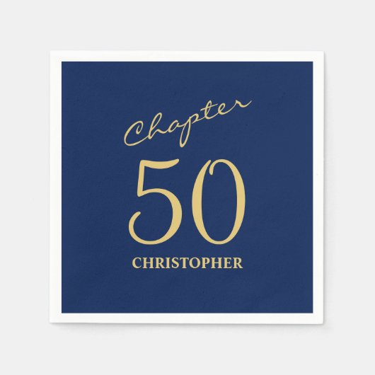 50e verjaardag blauw goud hoofdstuk 50 servet (Voorkant)