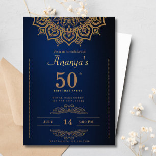50e verjaardag Blauw Goud Mandala Elegant Eenvoudi Kaart