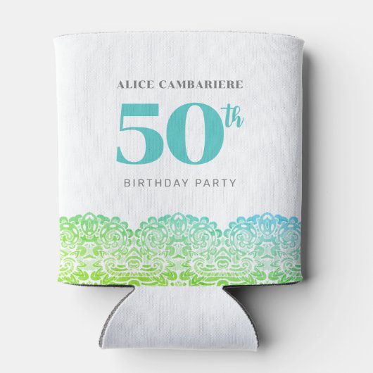 50e verjaardag Blauw Kant Papier beker Blikjeskoeler (Achterkant)