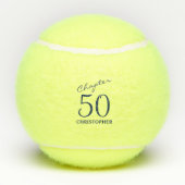 50e verjaardag Blauw Script Tennisballen (Achterkant)