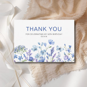 50e verjaardag Blauwe Floral Bedankkaart