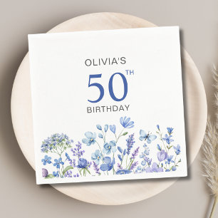 50e verjaardag Blauwe Floral Servet