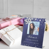 50e verjaardag blauwe zilveren sterren foto welkom reclamebord met voetstuk