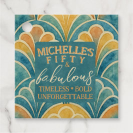 50e verjaardag Blauwgroen en gouden art deco stijl Bedankjes Labels