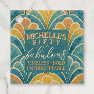 50e verjaardag Blauwgroen en gouden art deco stijl Bedankjes Labels