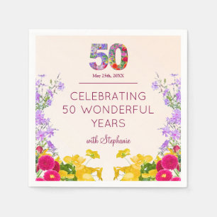 50e verjaardag Bloemen Modern 50 jaar feest elegan Servet