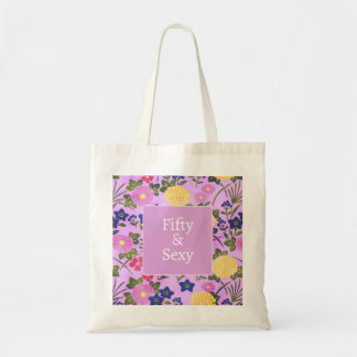 50e verjaardag bloemige sexy citaat kleurrijke boo tote bag