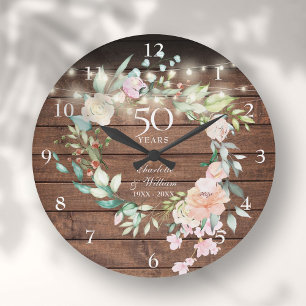 50e verjaardag bloemrijke rustieke houten slingerl grote klok