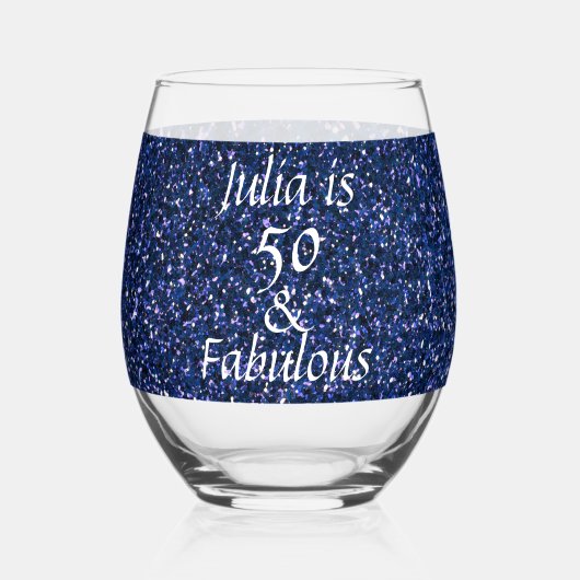 50e verjaardag Blue Glitter Gift Favoriet Trendy Wijnglas Zonder Voet (Voorkant)
