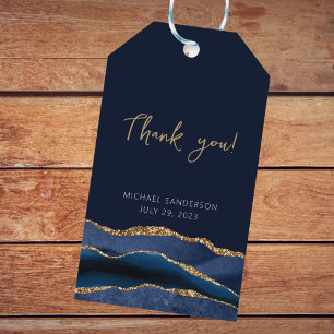 50e verjaardag Blue Gold Agate Hartelijk dank Cadeaulabel