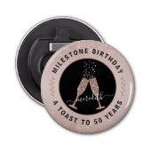 50e verjaardag Blush Pink Glitter Champagne Toast Button Flesopener (Voorkant)