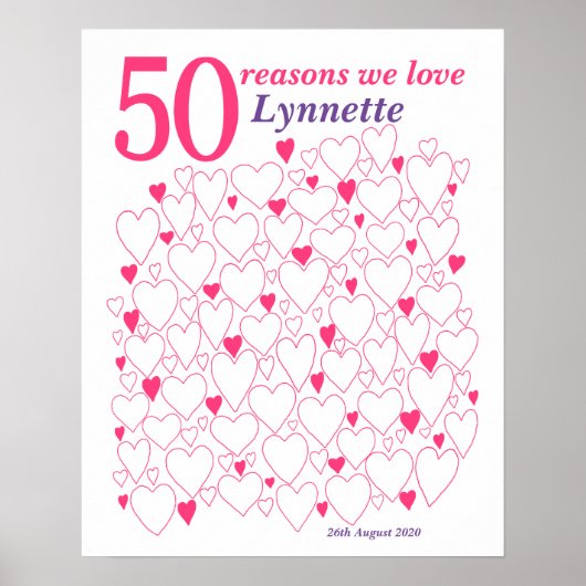 50e Verjaardag Cadeau Elke Kleur Gastboek Poster (Voorkant)