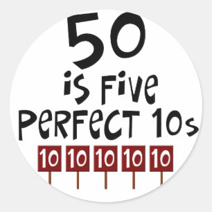 50e verjaardag cadeautjes, 50 is 5 perfecte 10s! ronde sticker