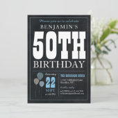 50e verjaardag Chalkboard Blauwe ballon Rustic Chi Kaart (Staand voorkant)