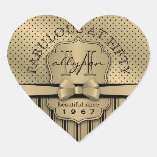 50e verjaardag Champagne Gold Polka Dot Stripes Bo Hart Sticker