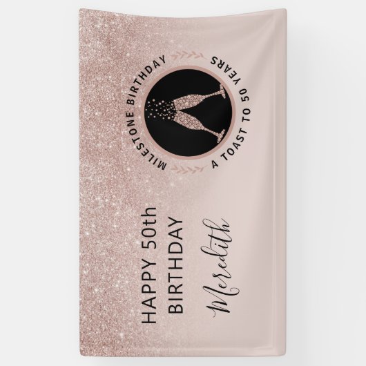 50e verjaardag Champagne Toast Horizontale Glitter Spandoek (Verticaal)