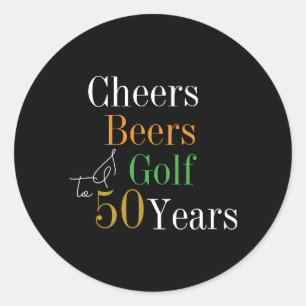 50e verjaardag Cheers Beers Golf Zwart en Goud Ronde Sticker