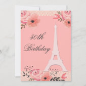 50e verjaardag Chic Floral Paris Eiffel Tower Kaart (Voorkant)