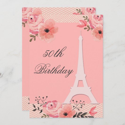 50e verjaardag Chic Floral Paris Eiffel Tower Kaart (Voorkant / Achterkant)