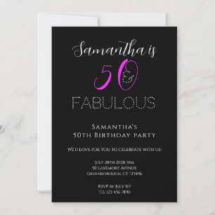 50e verjaardag Chic Hot Pink Black Party Kaart
