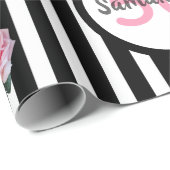50e verjaardag chic roze rozen zwart witte strepen cadeaupapier (Rol Hoek)