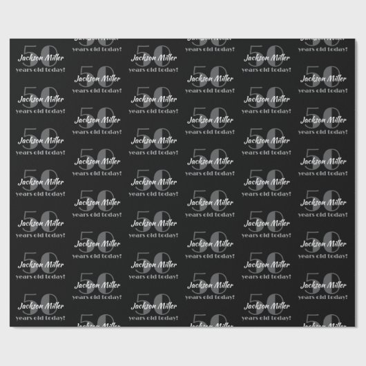 50e verjaardag Chic Zwart-wit Custom Cadeaupapier (Vlak)